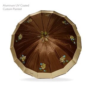 Brown Flowers Hand-painted Jumbo Ribbed Aluminum UV Tinted Umbrella